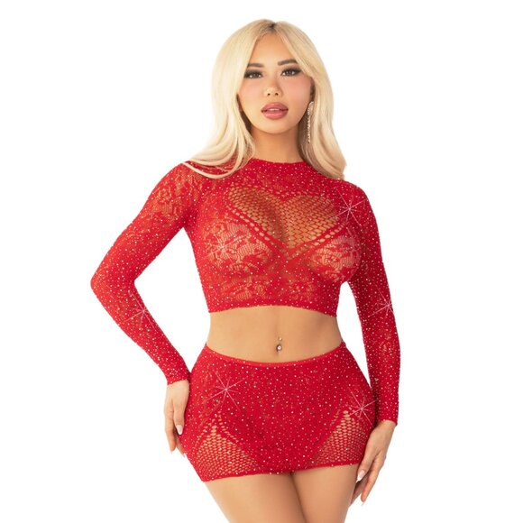 Wildest Dreams Crop Top and Skirt Set, Rhinestone Lingerie Set - Picture 4 of 4